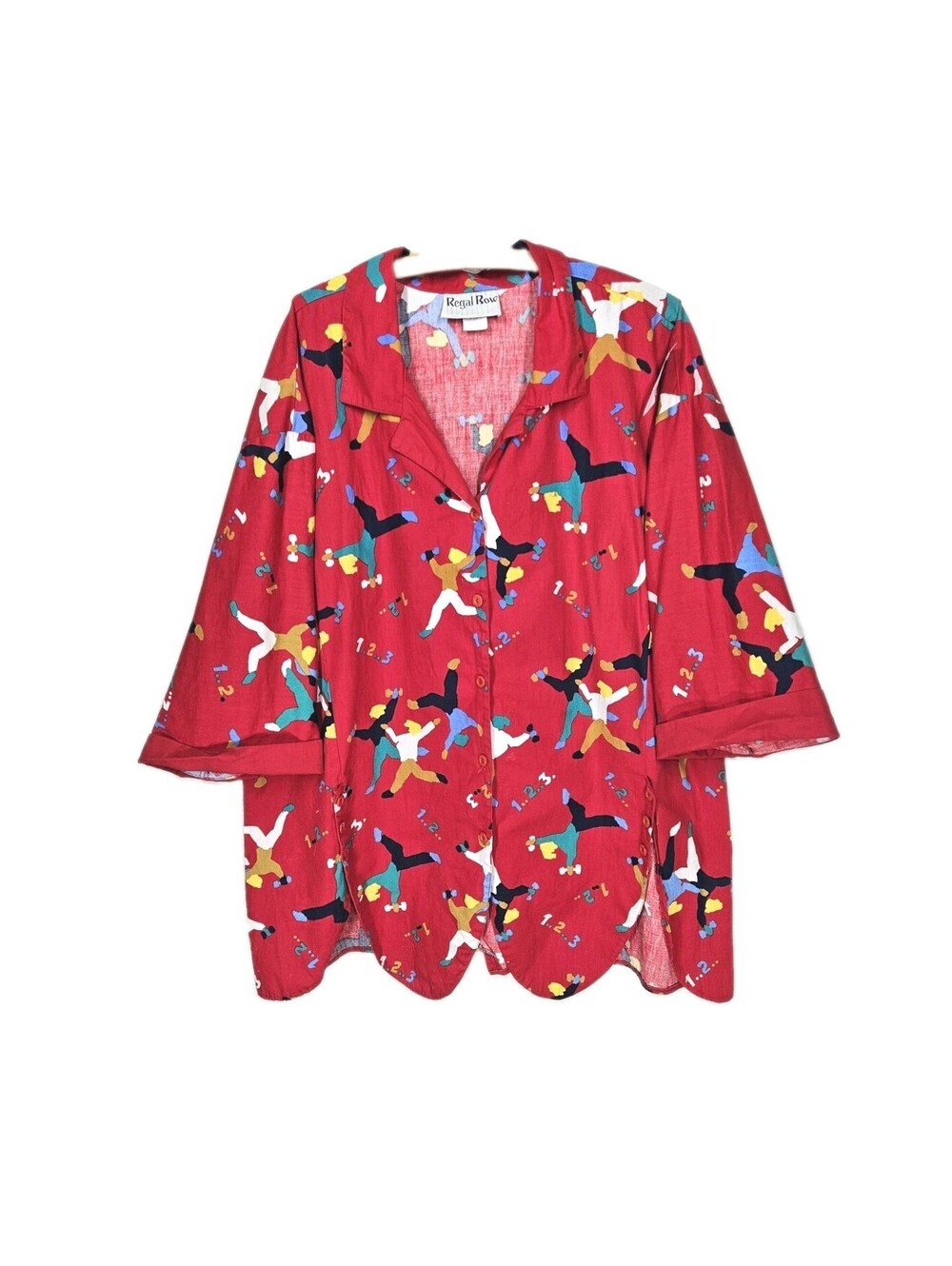Vintage 1980s Plus Size Tunic Top 100% Cotton 22W Aerobics Novelty Print Ooak